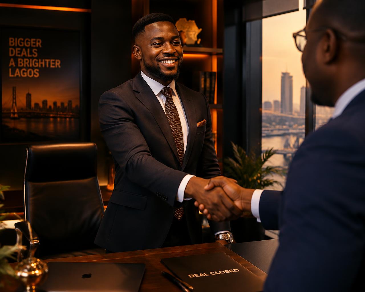 A closer shaking hands with a client after a deal